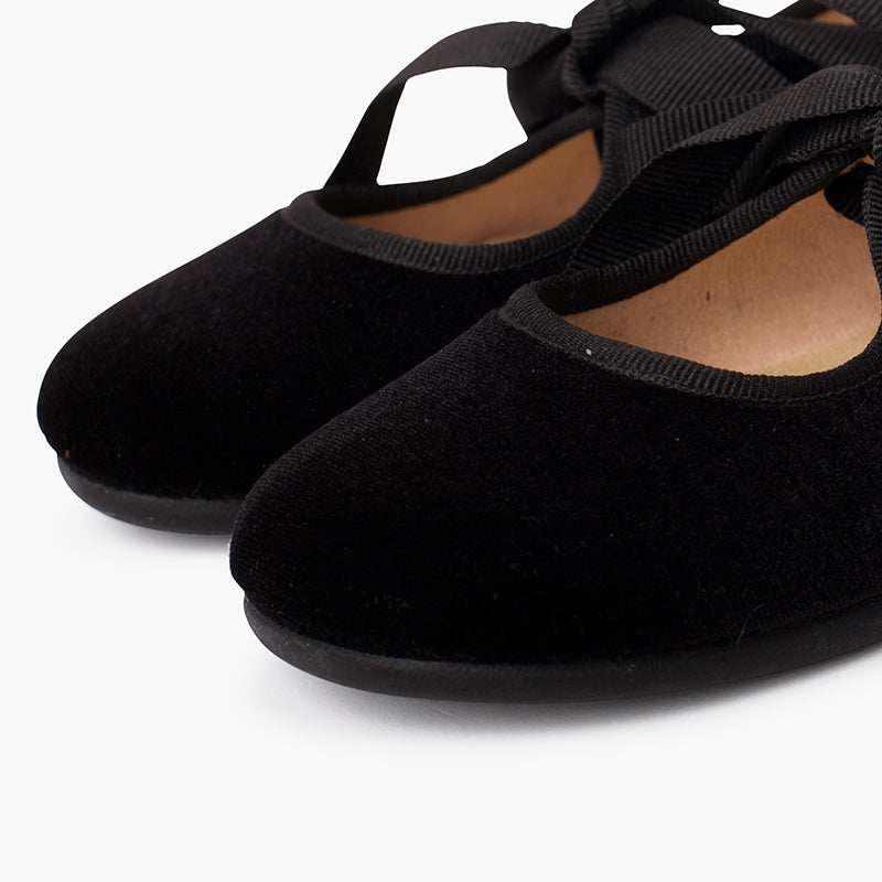 Zapato Niña Bailarina Terciopelo con Moño color Negro