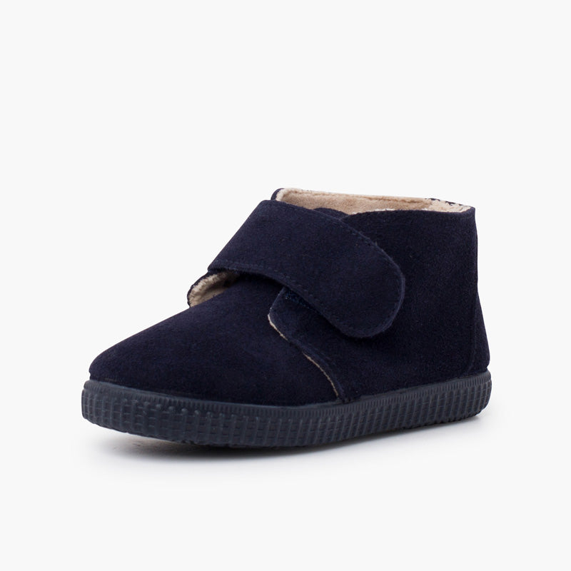 Bota Niña con Velcro Ancho y Forro Pelito color Azul Marino