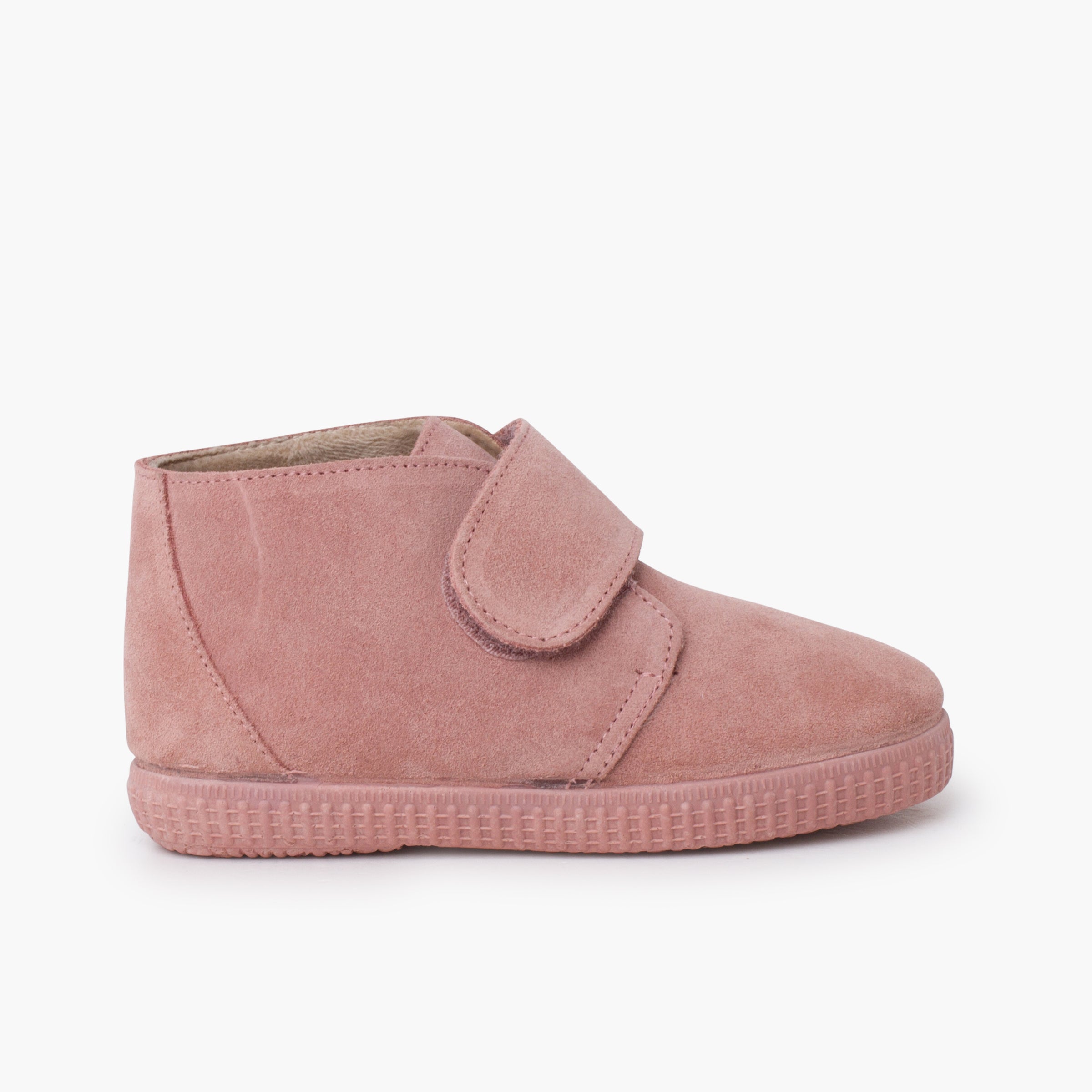 Bota Niña con Velcro Ancho y Forro Pelito color Rosa