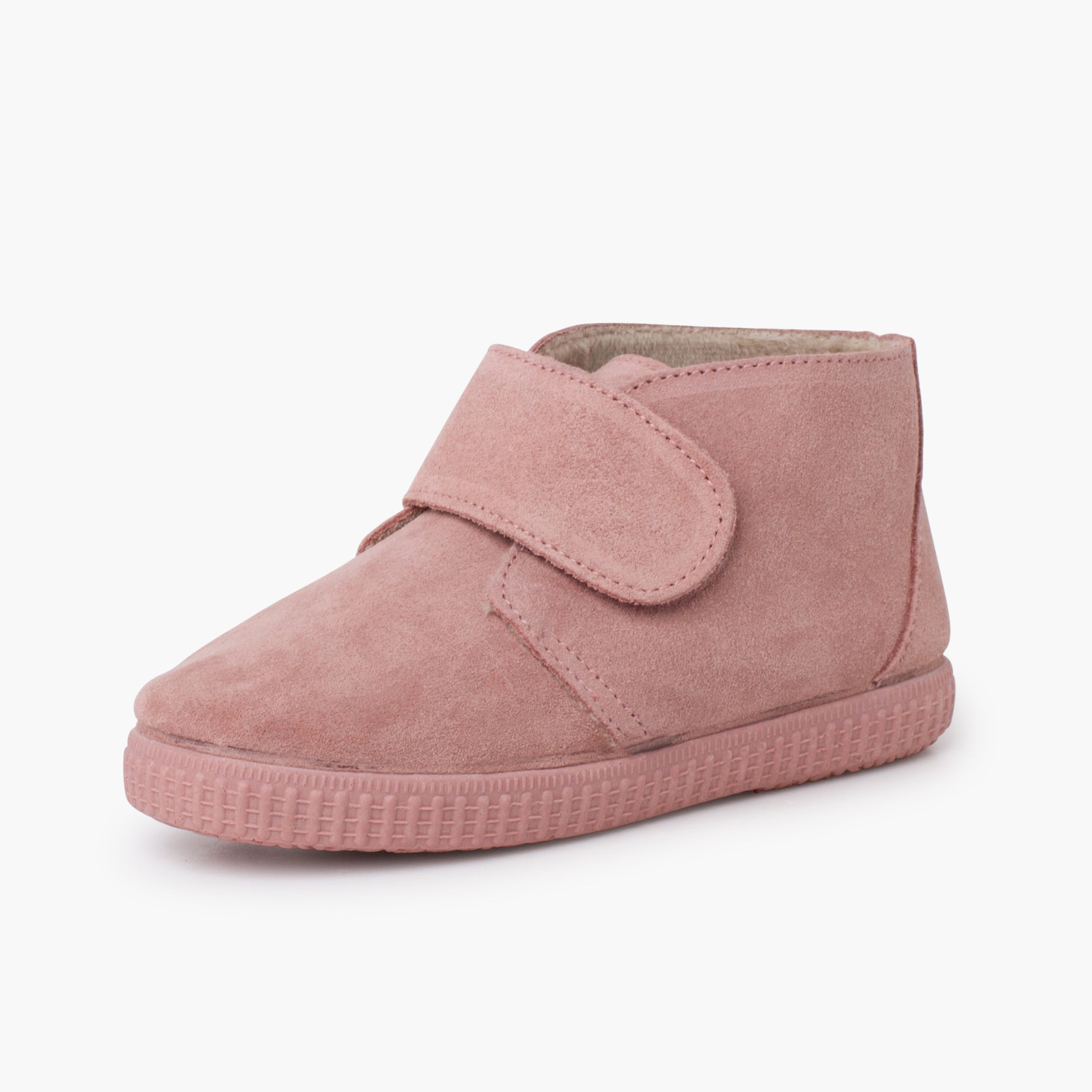 Bota Niña con Velcro Ancho y Forro Pelito color Rosa