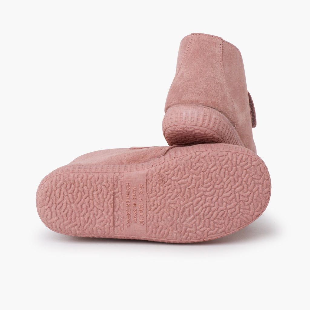 Bota Niña con Velcro Ancho y Forro Pelito color Rosa