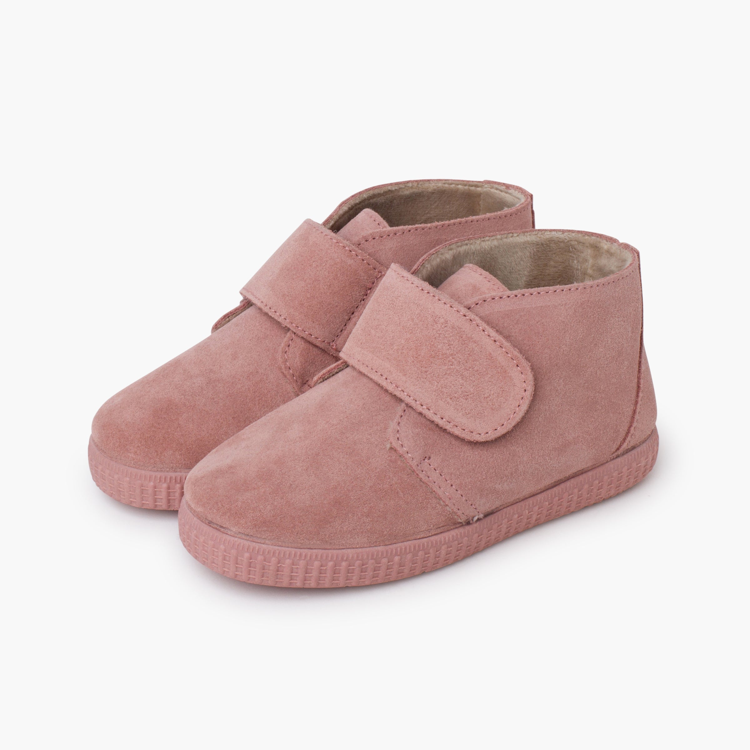 Bota Niña con Velcro Ancho y Forro Pelito color Rosa