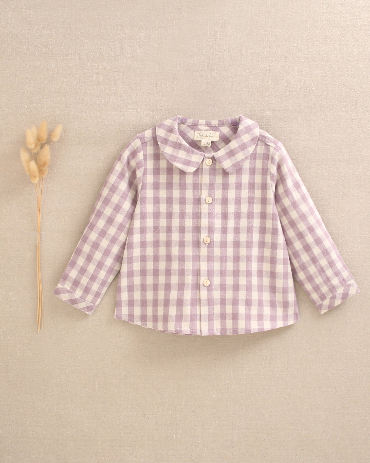 Camisa de bebé niño de cuadros con cuello redondo