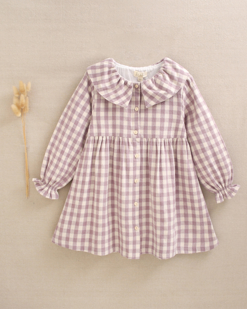Vestido de niña cuadros con volante en el cuello