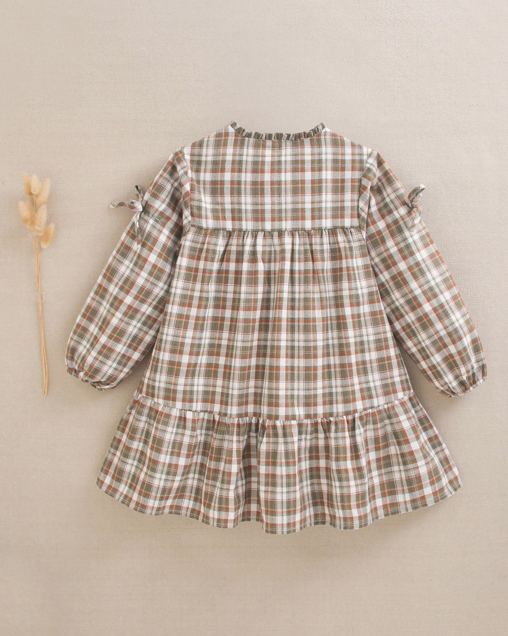 Vestido de niña de cuadros marrón y verde