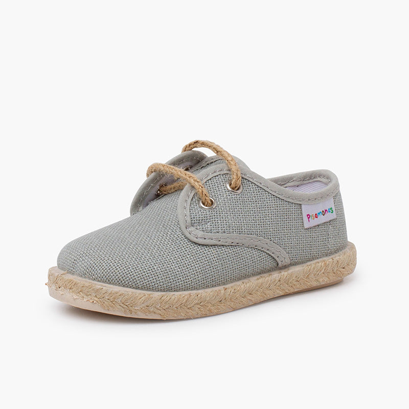 Alpargata niño lino tipo bluchers con cordones y base yute, color gris