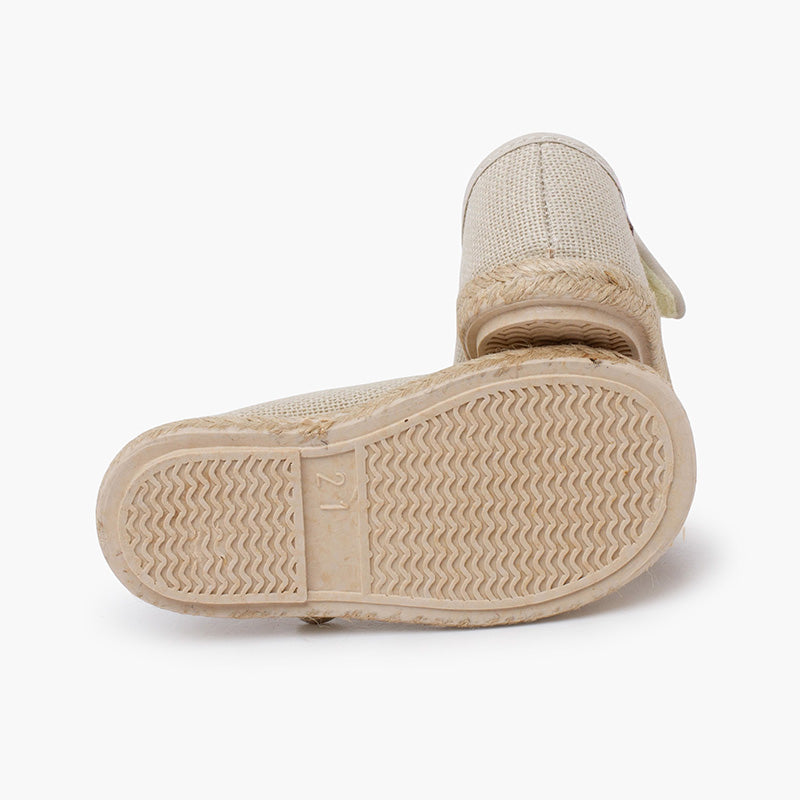Mercedita niña de lino con suela alpargata y cierre adherente color beige