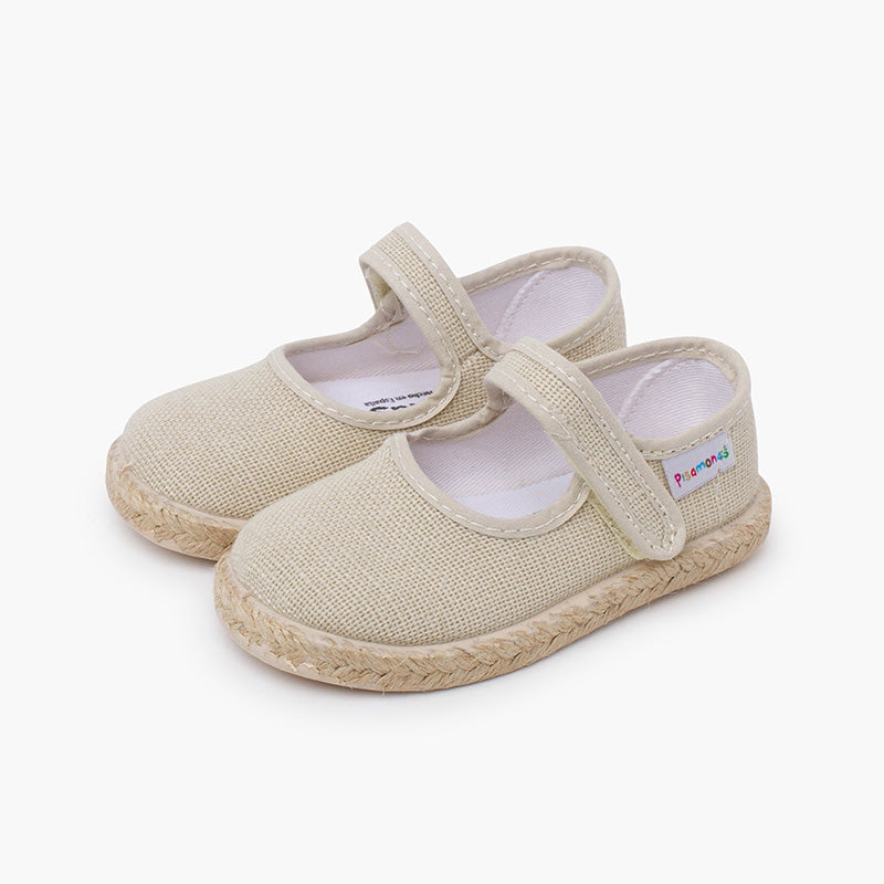 Mercedita niña de lino con suela alpargata y cierre adherente color beige