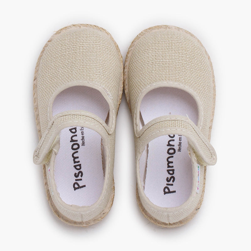 Mercedita niña de lino con suela alpargata y cierre adherente color beige