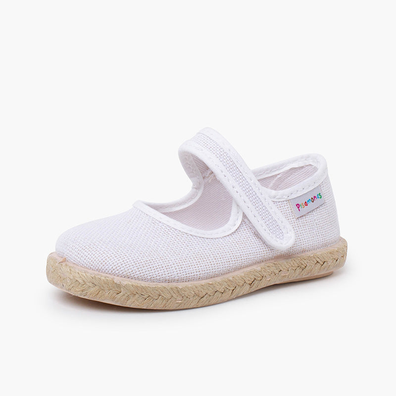 Mercedita niña de lino con suela alpargata y cierre adherente color blanco
