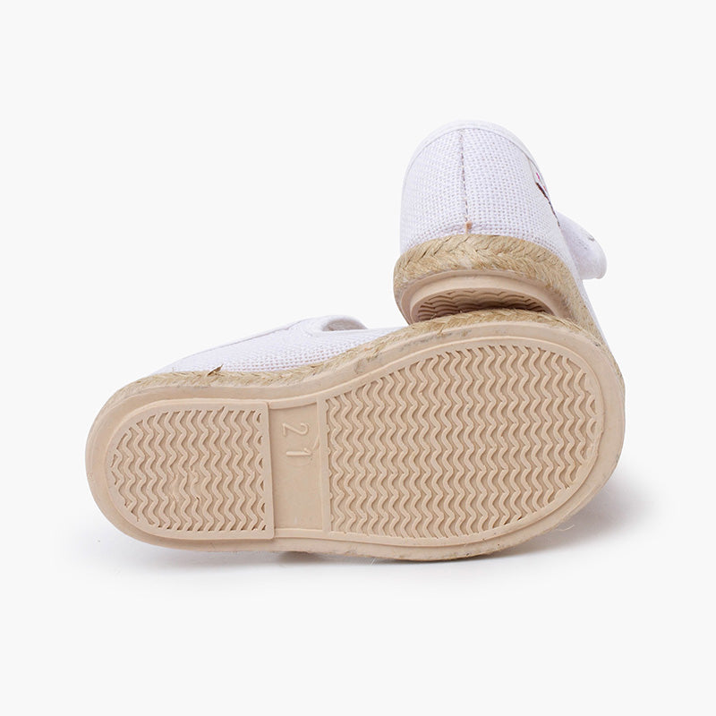 Mercedita niña de lino con suela alpargata y cierre adherente color blanco