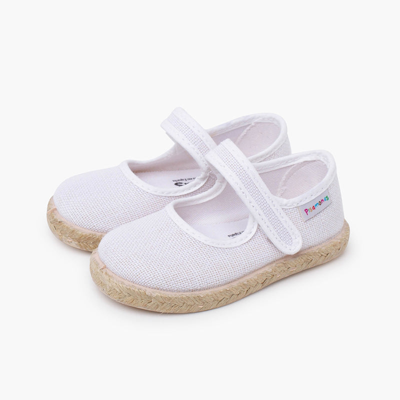 Mercedita niña de lino con suela alpargata y cierre adherente color blanco