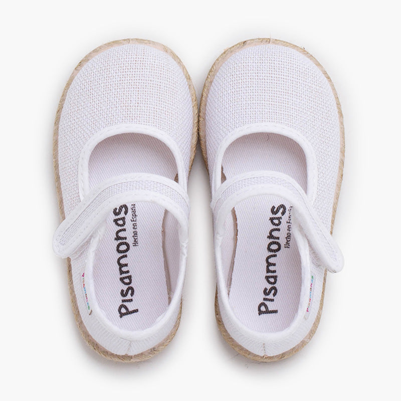 Mercedita niña de lino con suela alpargata y cierre adherente color blanco