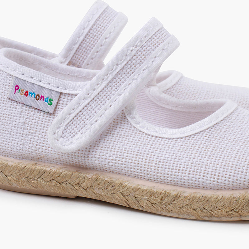 Mercedita niña de lino con suela alpargata y cierre adherente color blanco