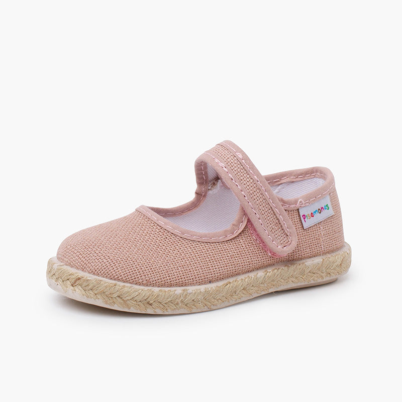 Mercedita niña de lino con suela alpargata y cierre adherente color rosa viejo