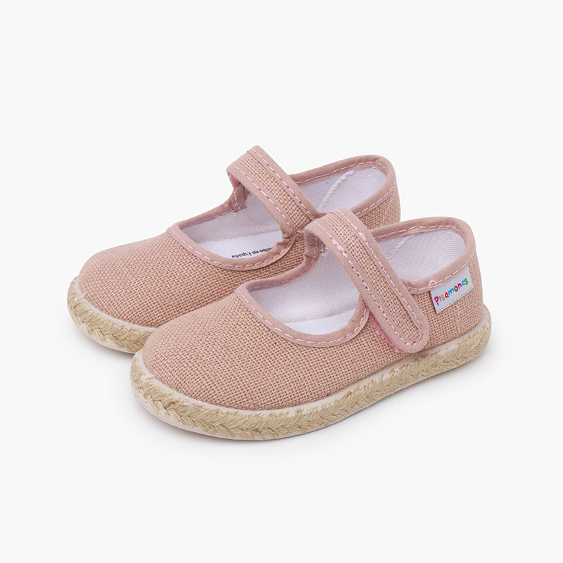 Mercedita niña de lino con suela alpargata y cierre adherente color rosa viejo