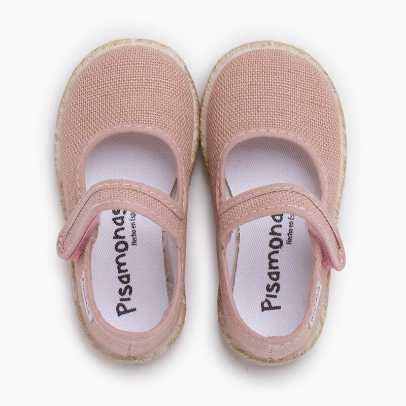 Mercedita niña de lino con suela alpargata y cierre adherente color rosa viejo