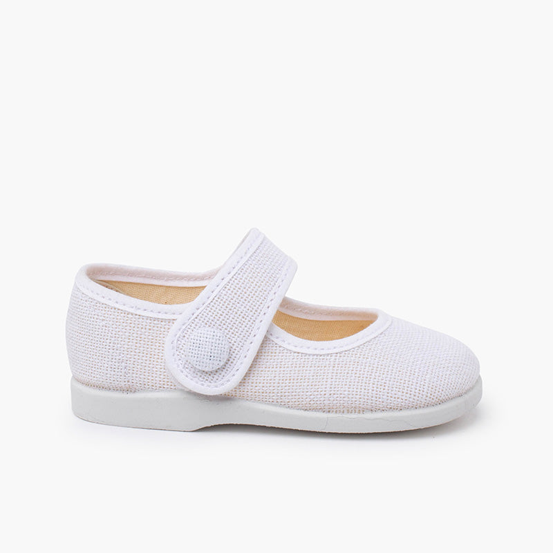 Mercedita niña de lino con botón color blanco