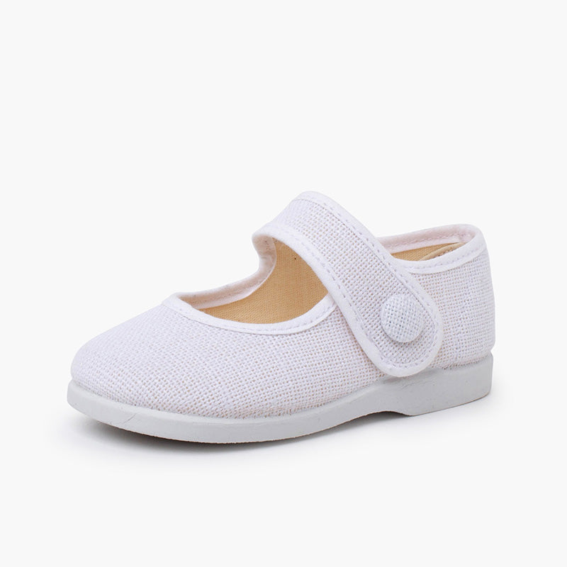Mercedita niña de lino con botón color blanco