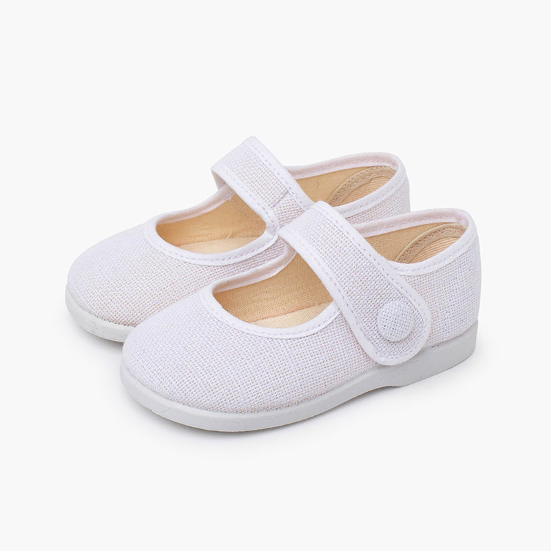 Mercedita niña de lino con botón color blanco