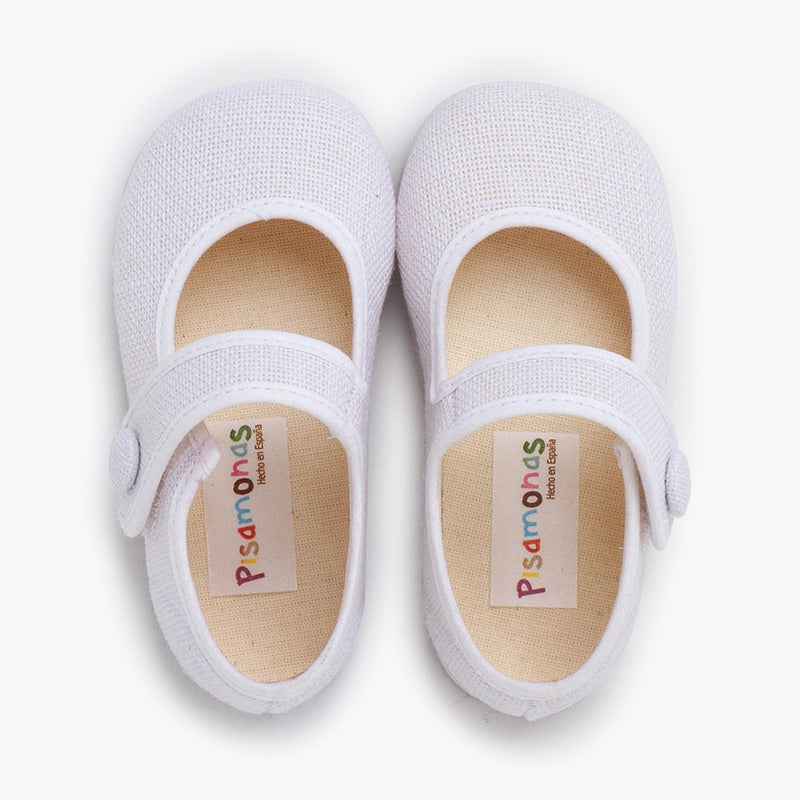 Mercedita niña de lino con botón color blanco