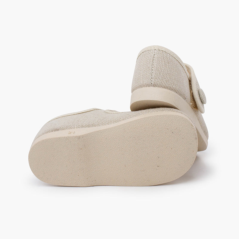 Mercedita niña de lino con botón color crudo