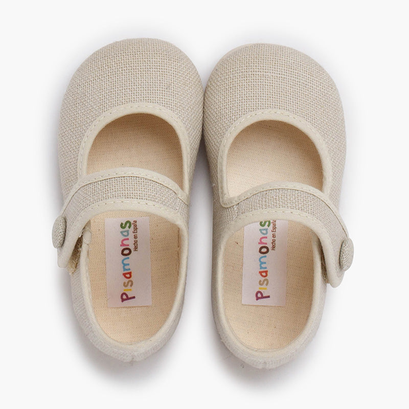Mercedita niña de lino con botón color crudo