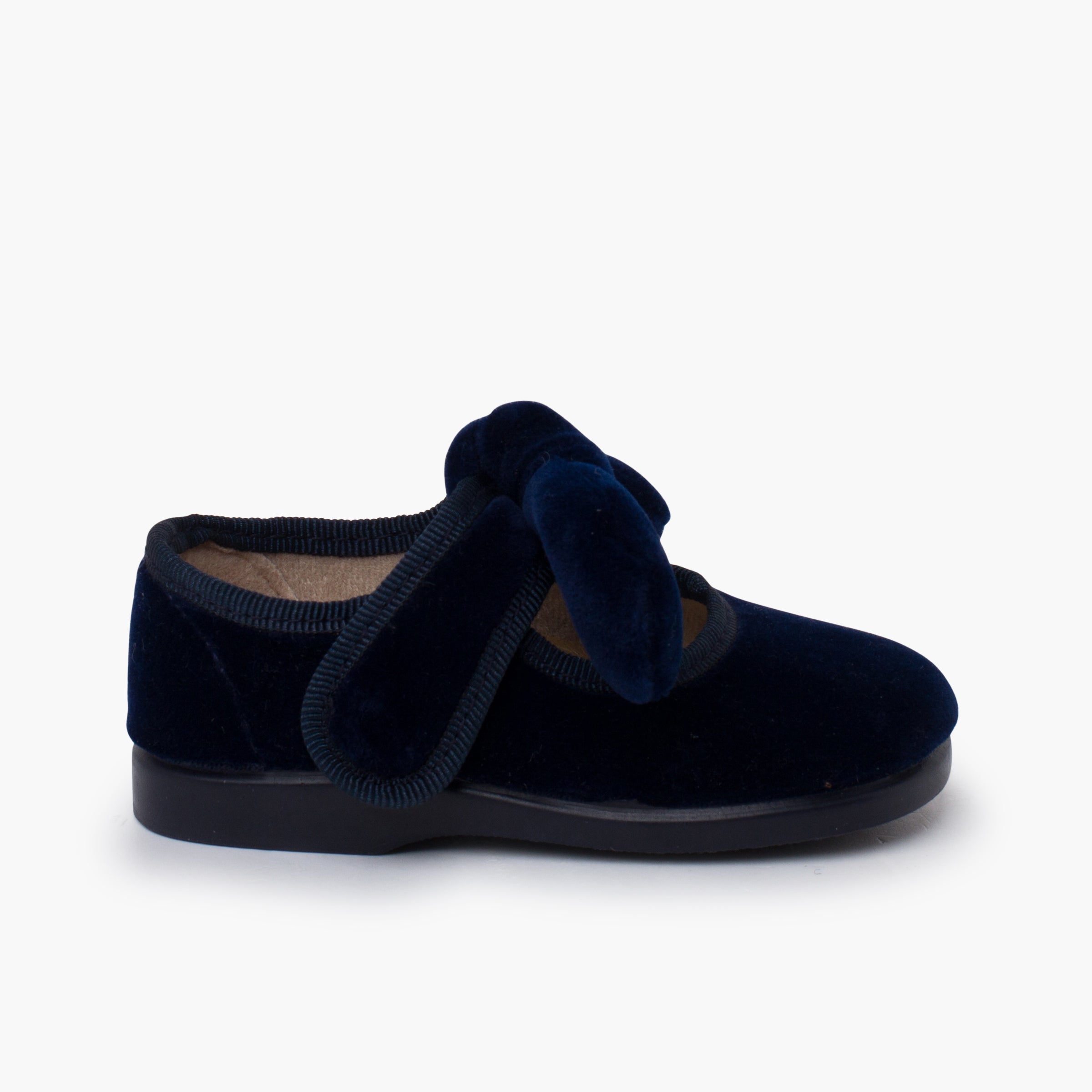 Zapato Niña Bailarina Terciopelo con Moño y Velcro color Azul Marino