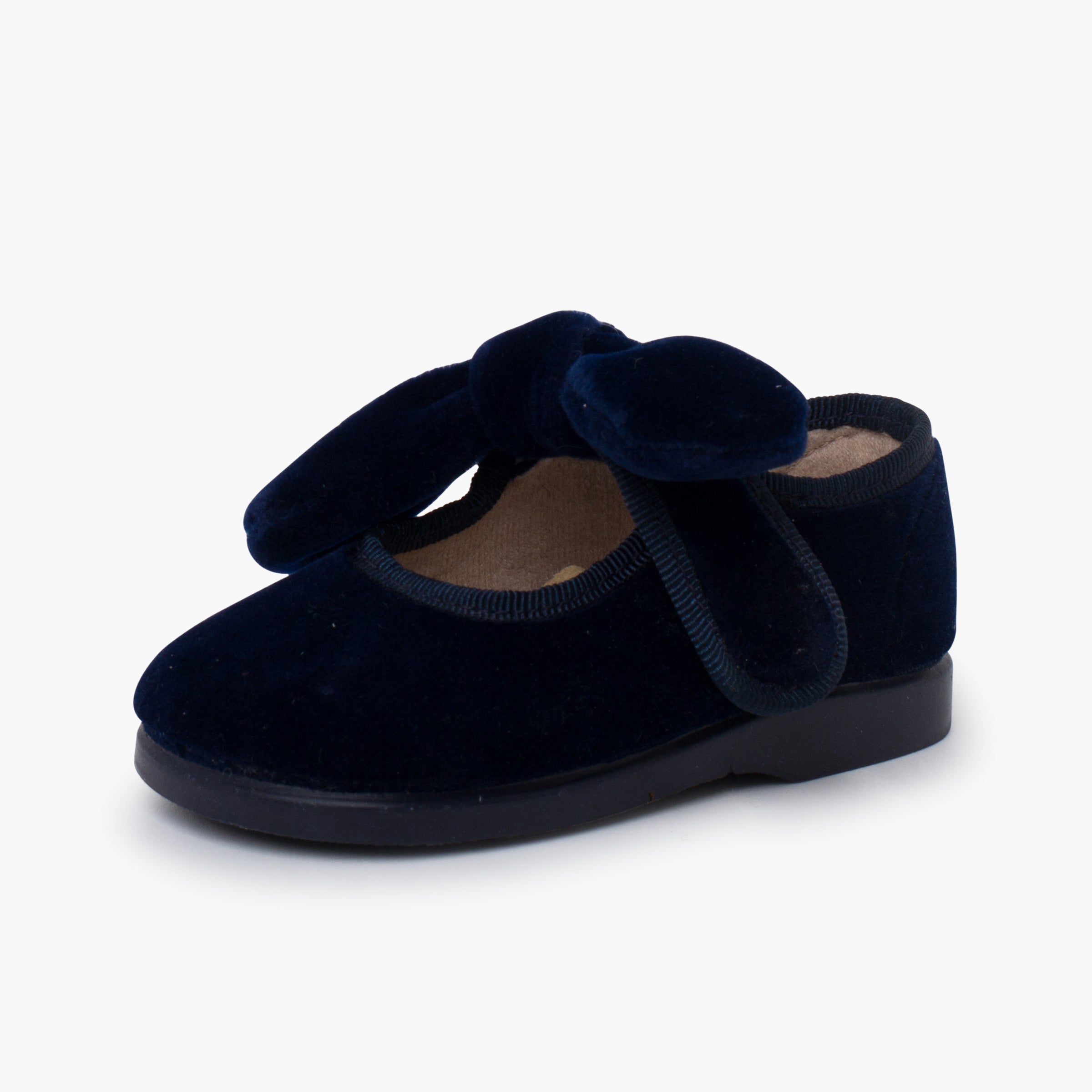 Zapato Niña Bailarina Terciopelo con Moño y Velcro color Azul Marino