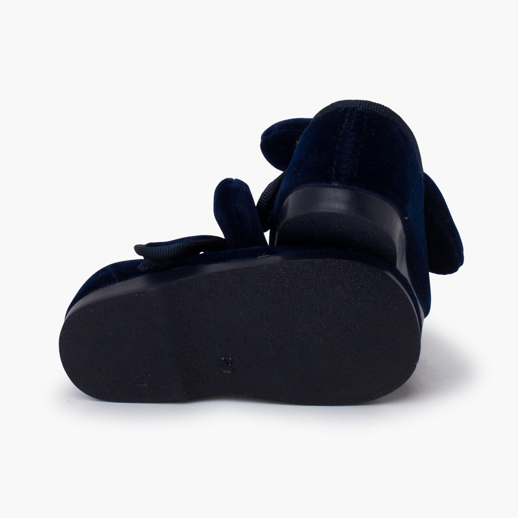 Zapato Niña Bailarina Terciopelo con Moño y Velcro color Azul Marino