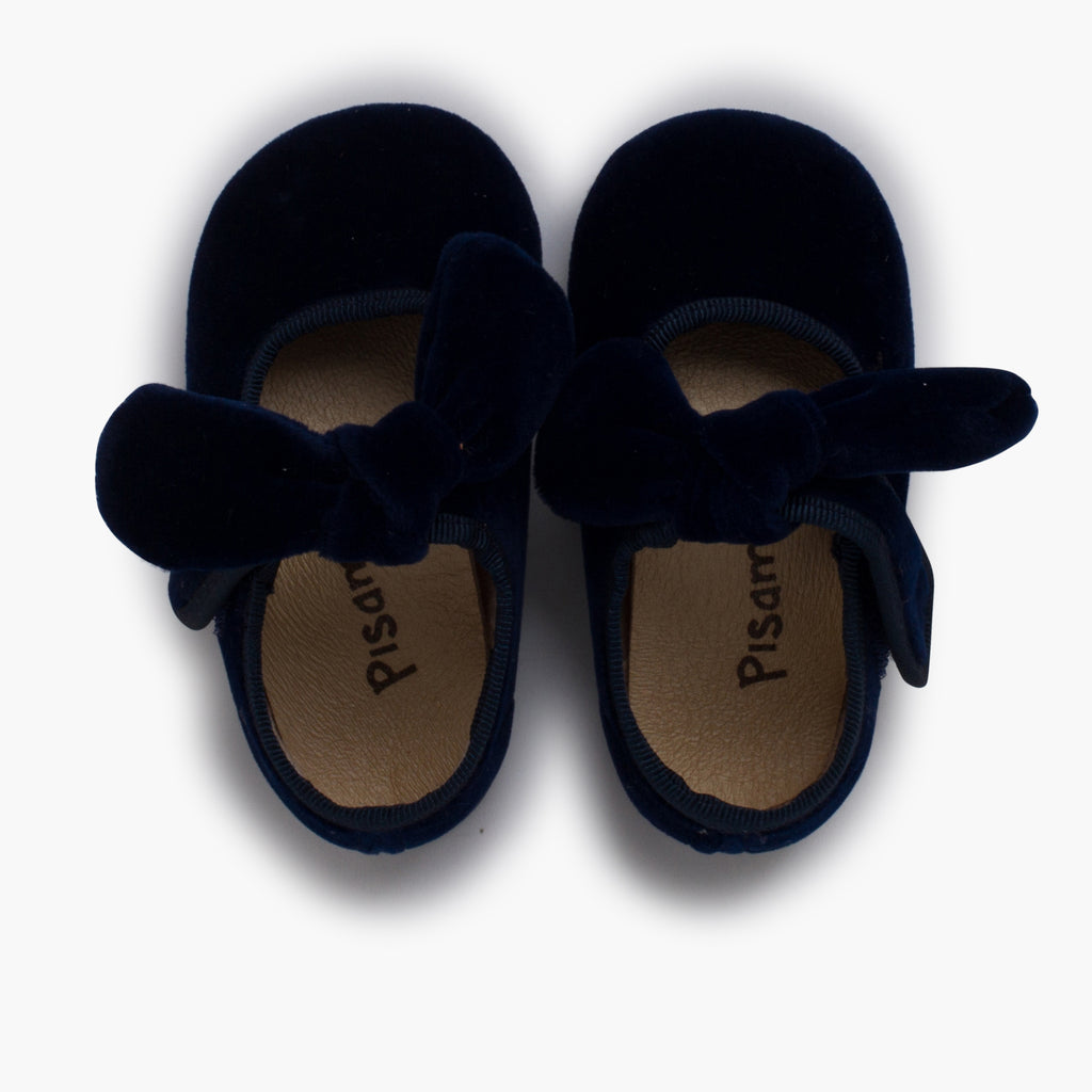 Zapato Niña Bailarina Terciopelo con Moño y Velcro color Azul Marino