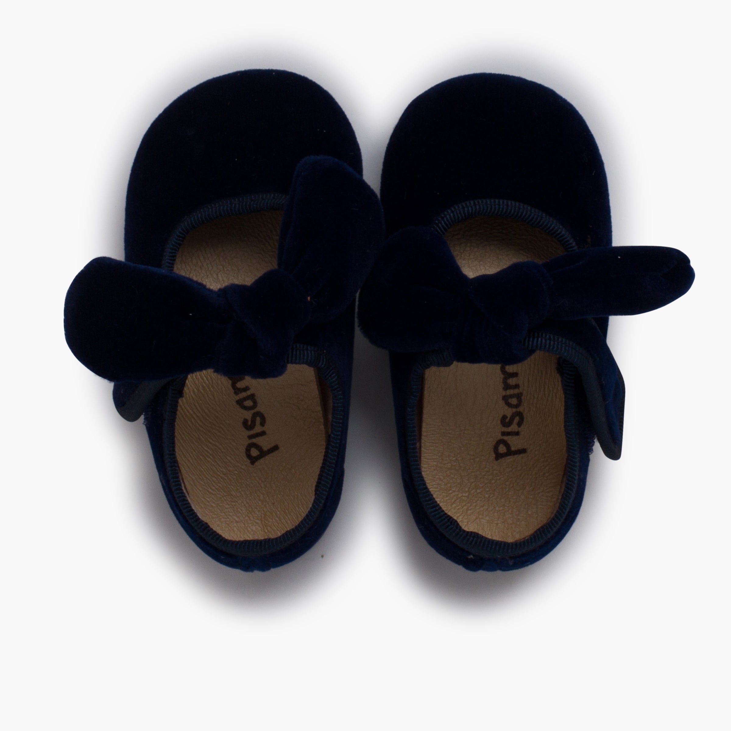 Zapato Niña Bailarina Terciopelo con Moño y Velcro color Azul Marino