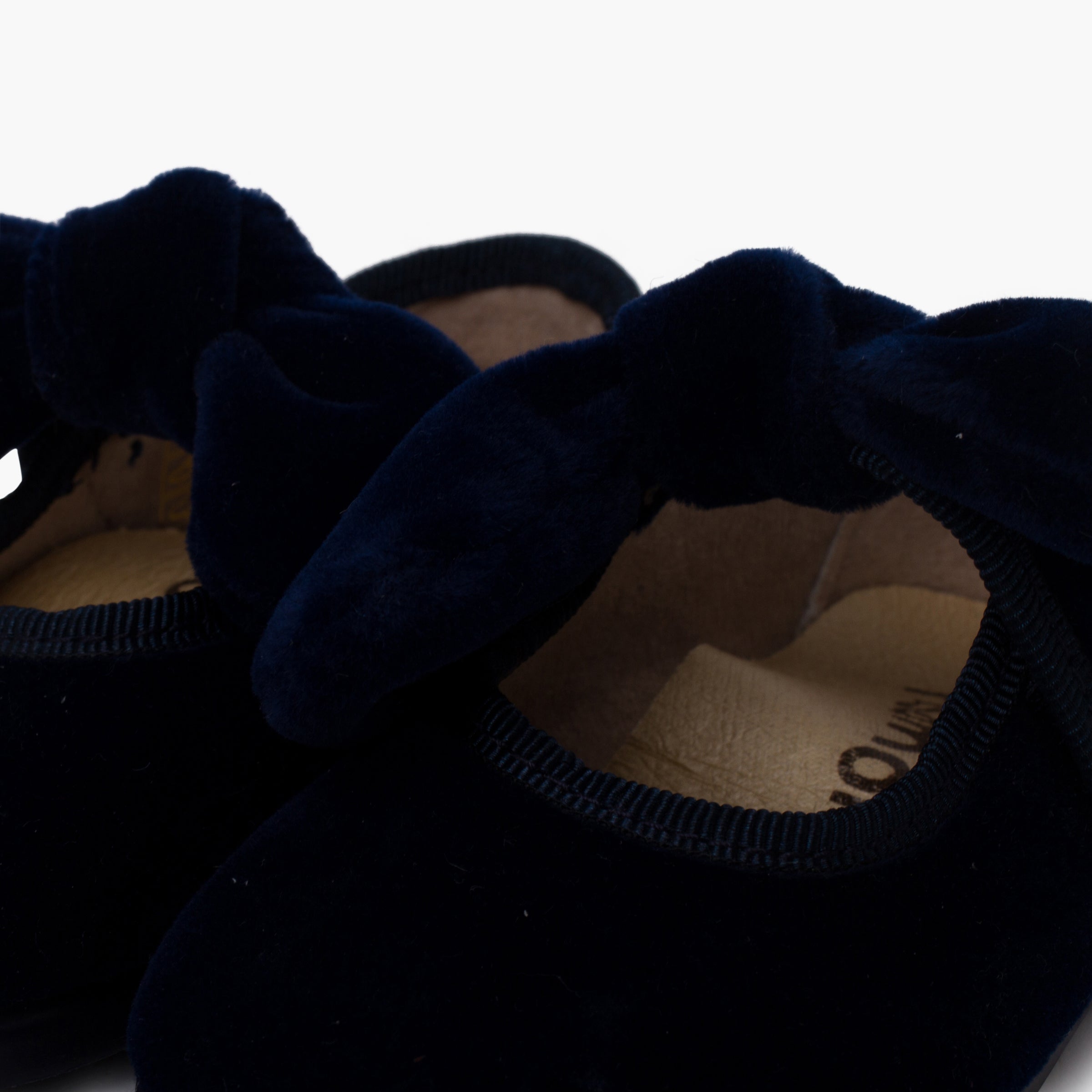 Zapato Niña Bailarina Terciopelo con Moño y Velcro color Azul Marino