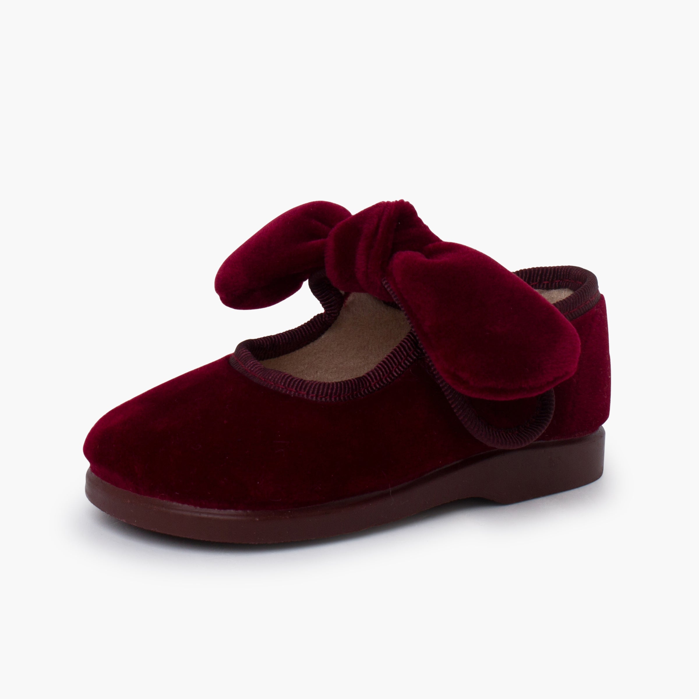 Zapato Niña Bailarina Terciopelo con Moño y Velcro color Burdeo