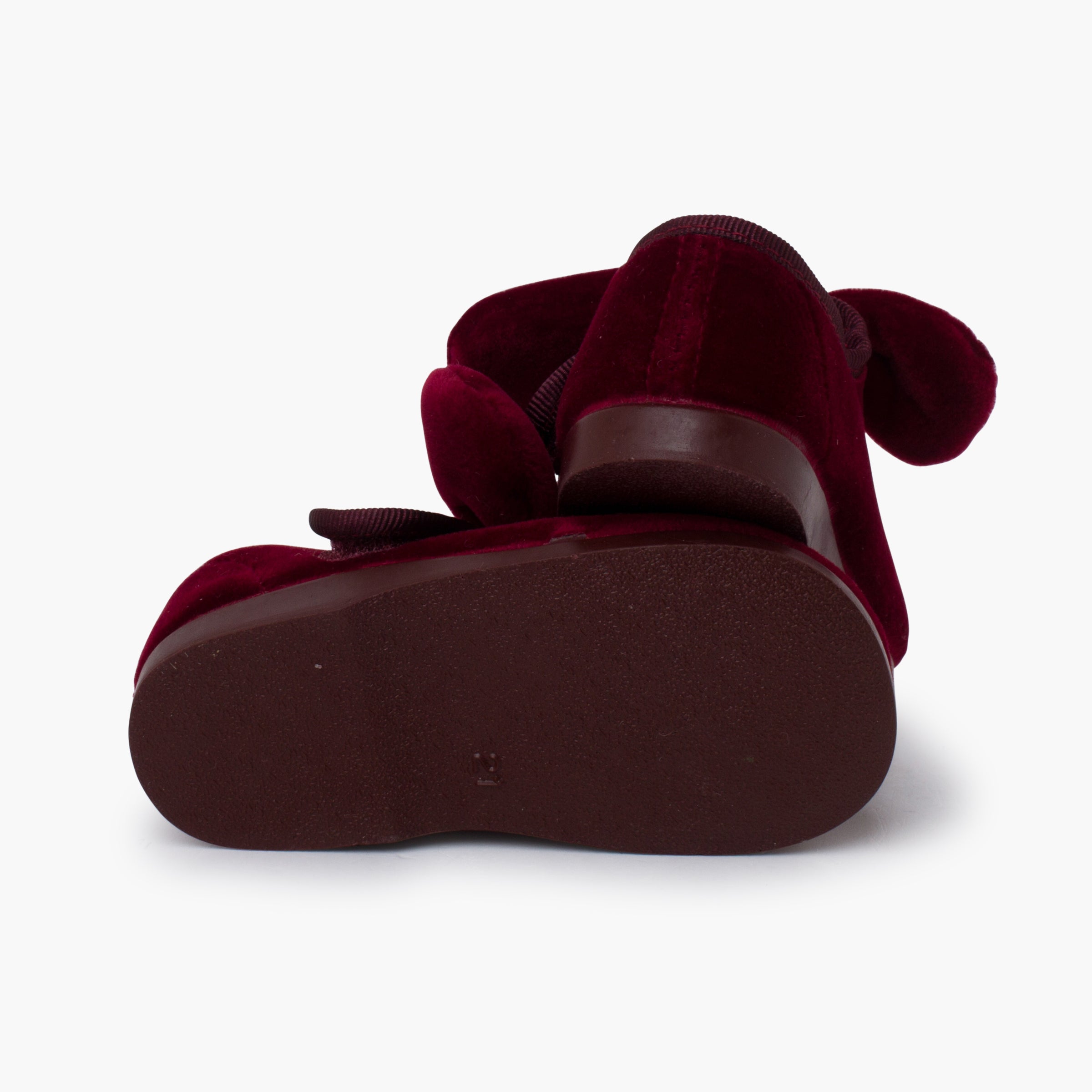Zapato Niña Bailarina Terciopelo con Moño y Velcro color Burdeo