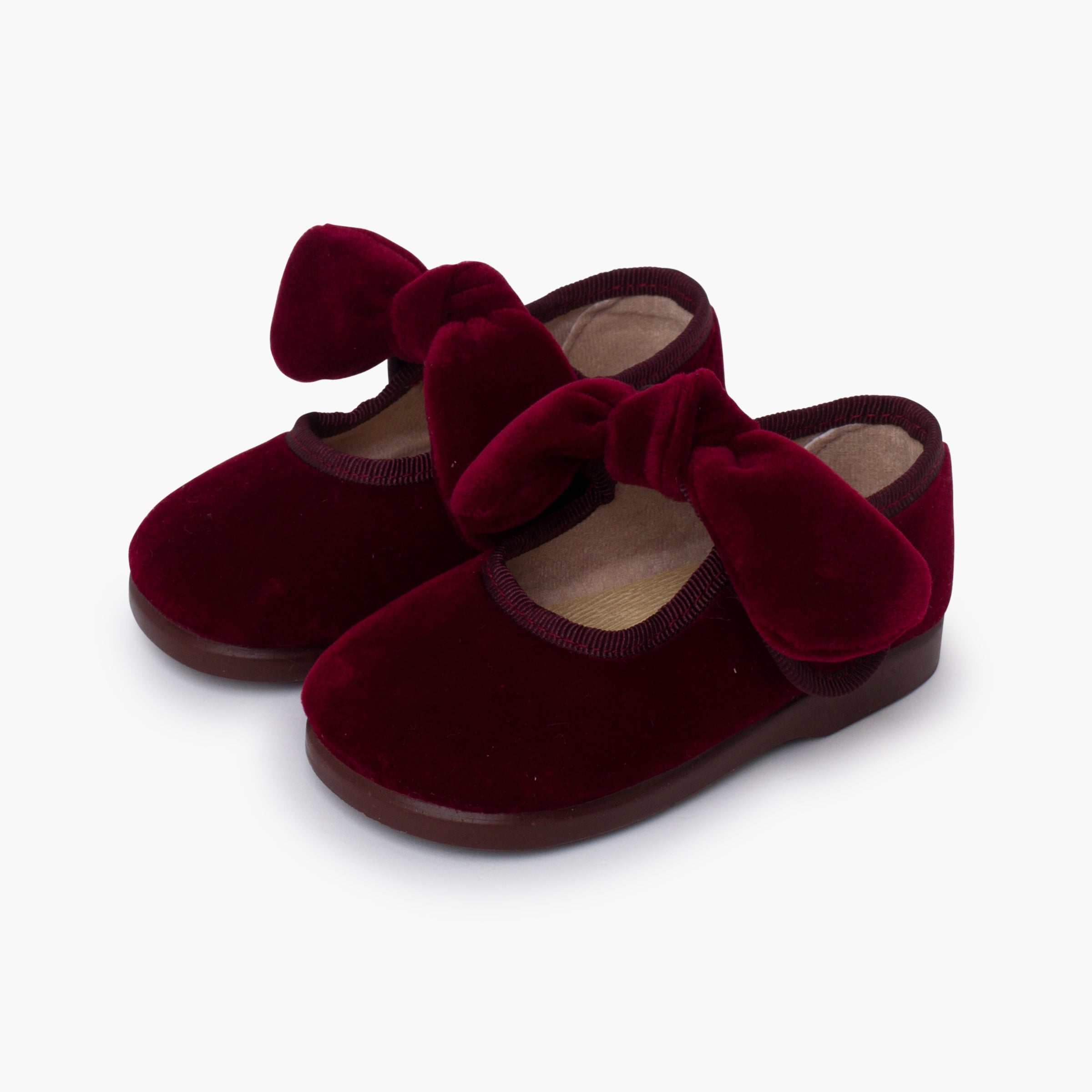 Zapato Niña Bailarina Terciopelo con Moño y Velcro color Burdeo