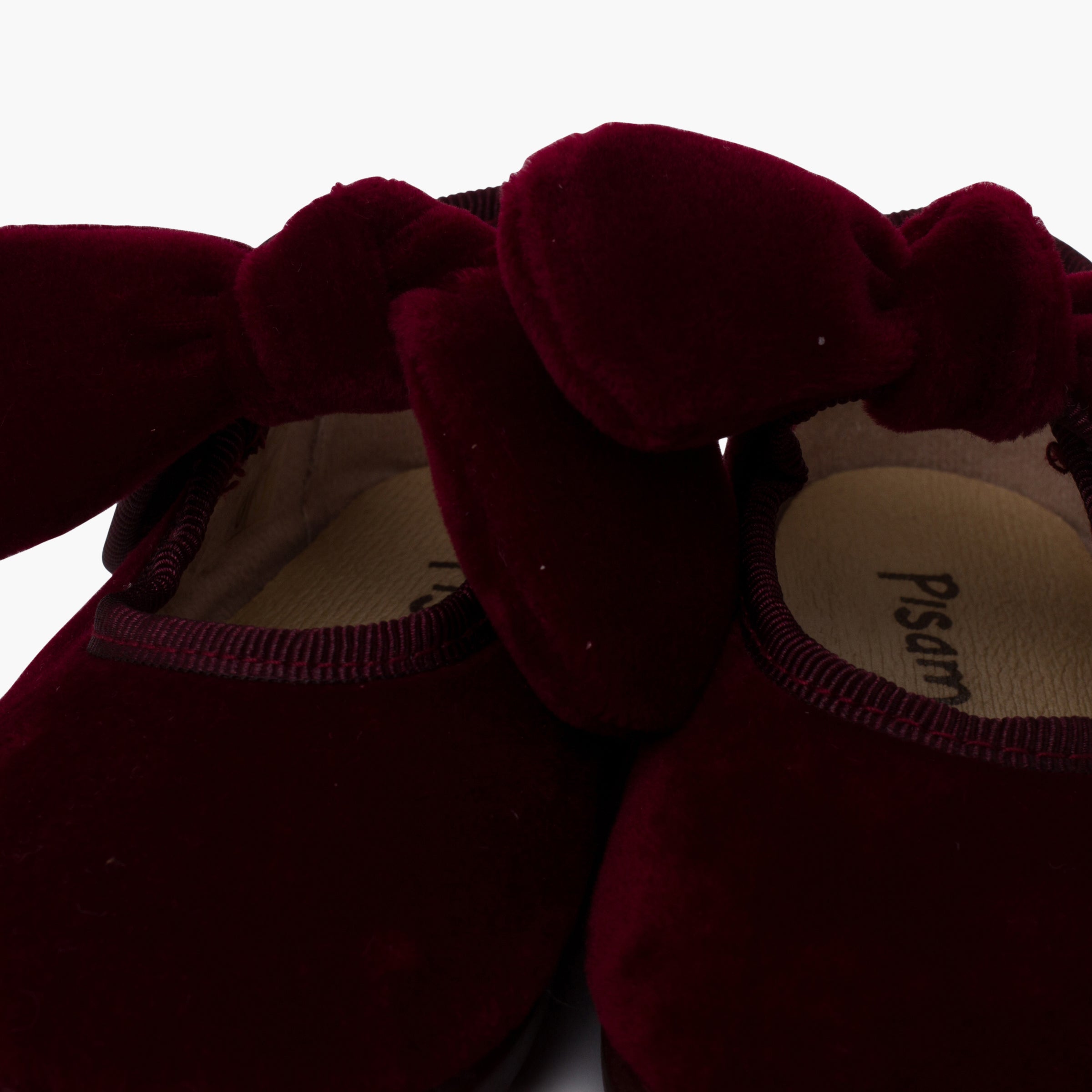 Zapato Niña Bailarina Terciopelo con Moño y Velcro color Burdeo