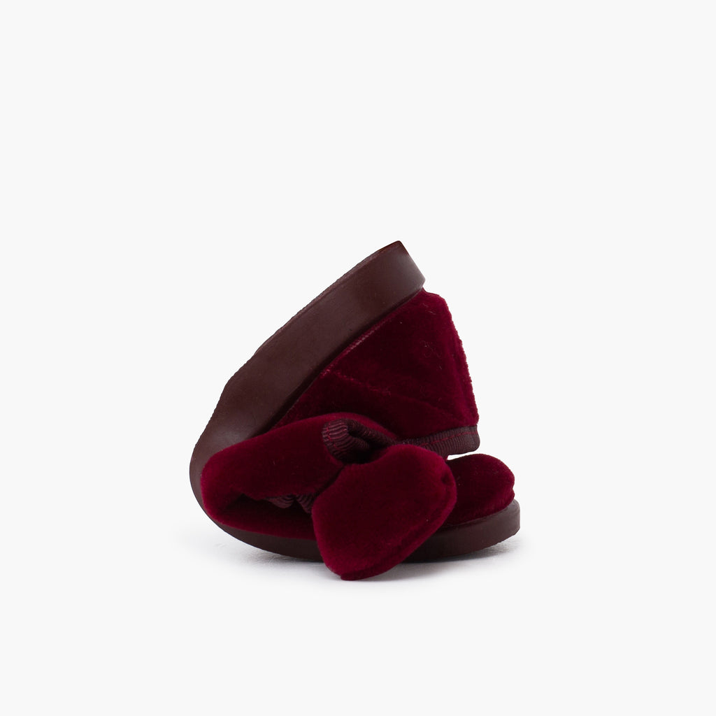 Zapato Niña Bailarina Terciopelo con Moño y Velcro color Burdeo