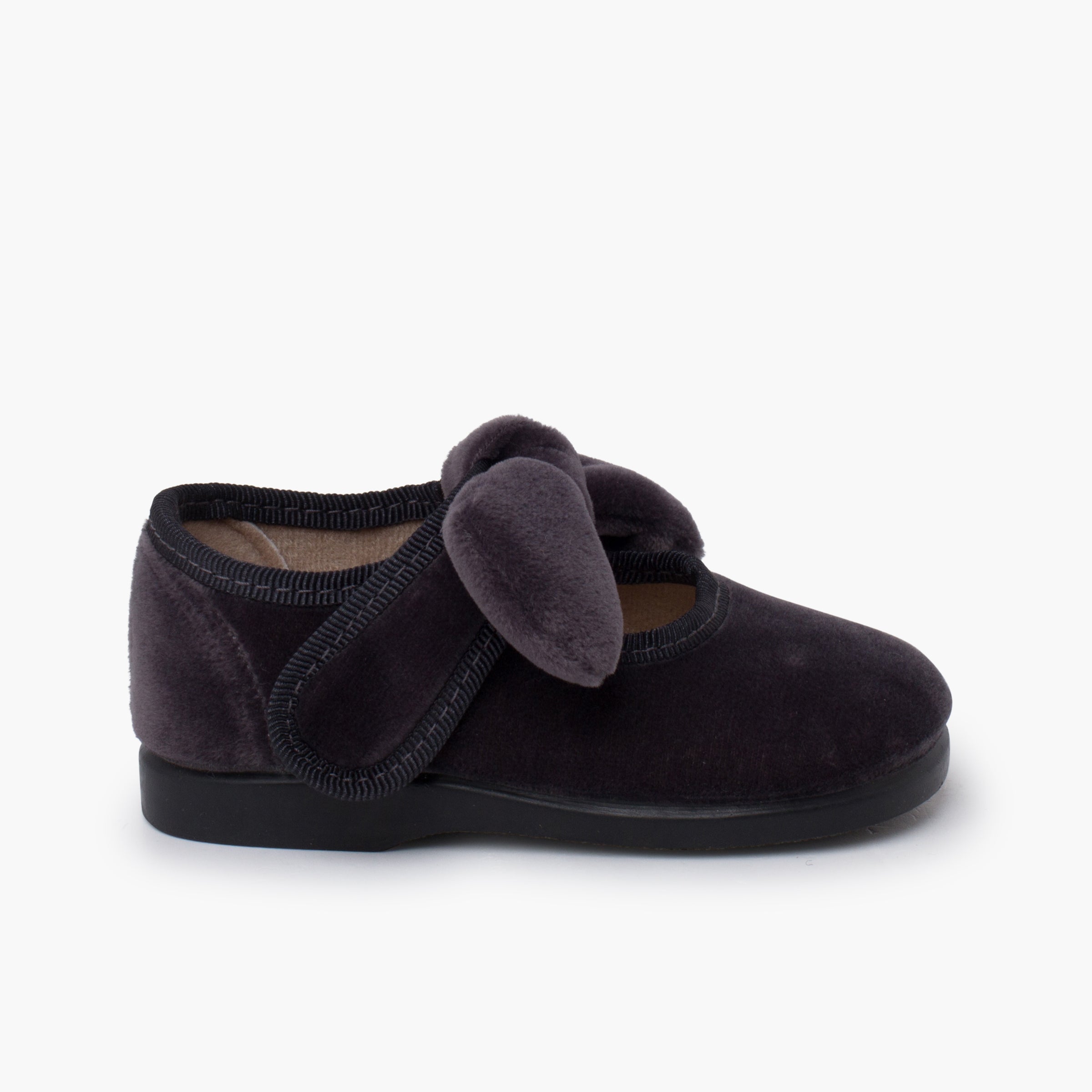 Zapato Niña Bailarina Terciopelo con Moño y Velcro color Gris