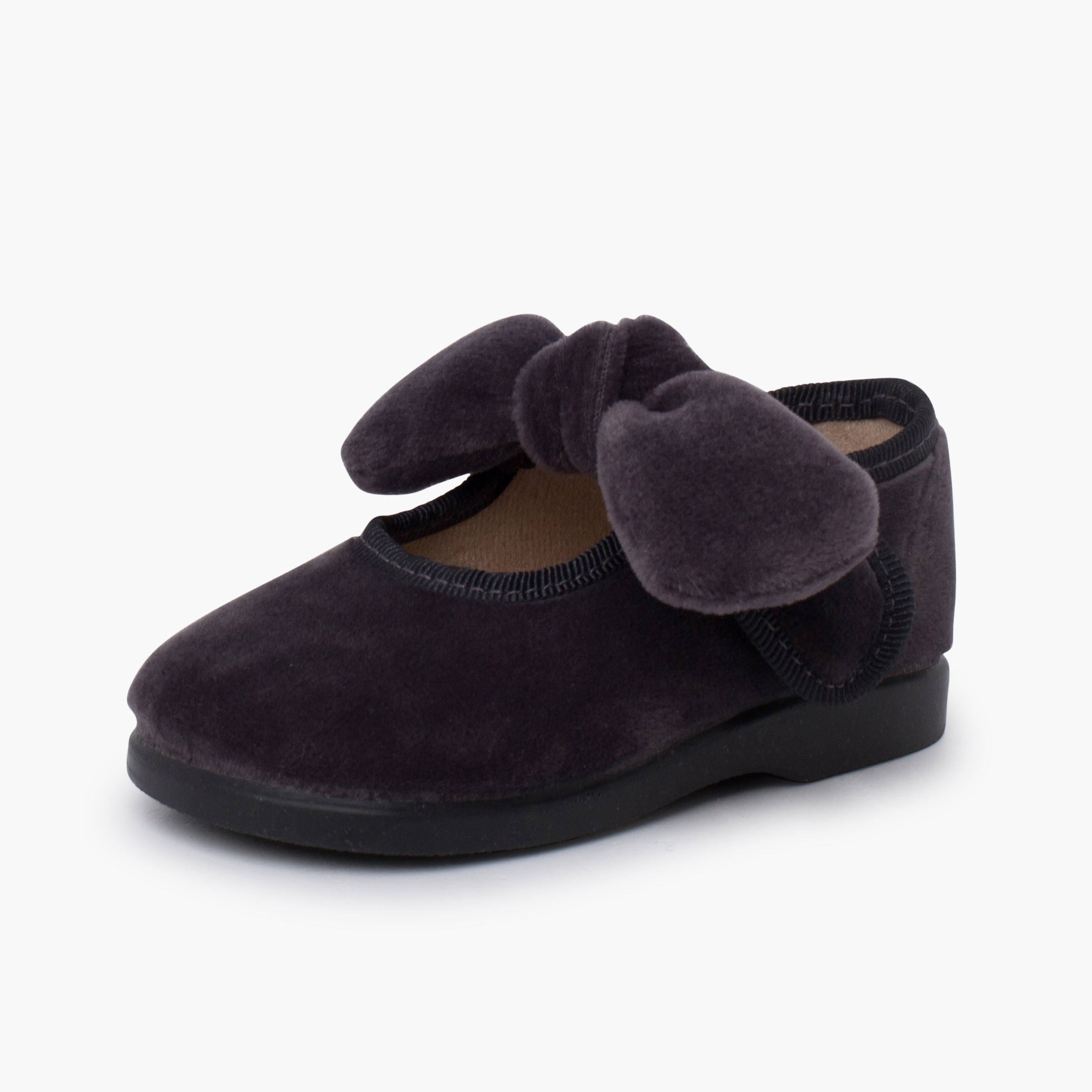 Zapato Niña Bailarina Terciopelo con Moño y Velcro color Gris