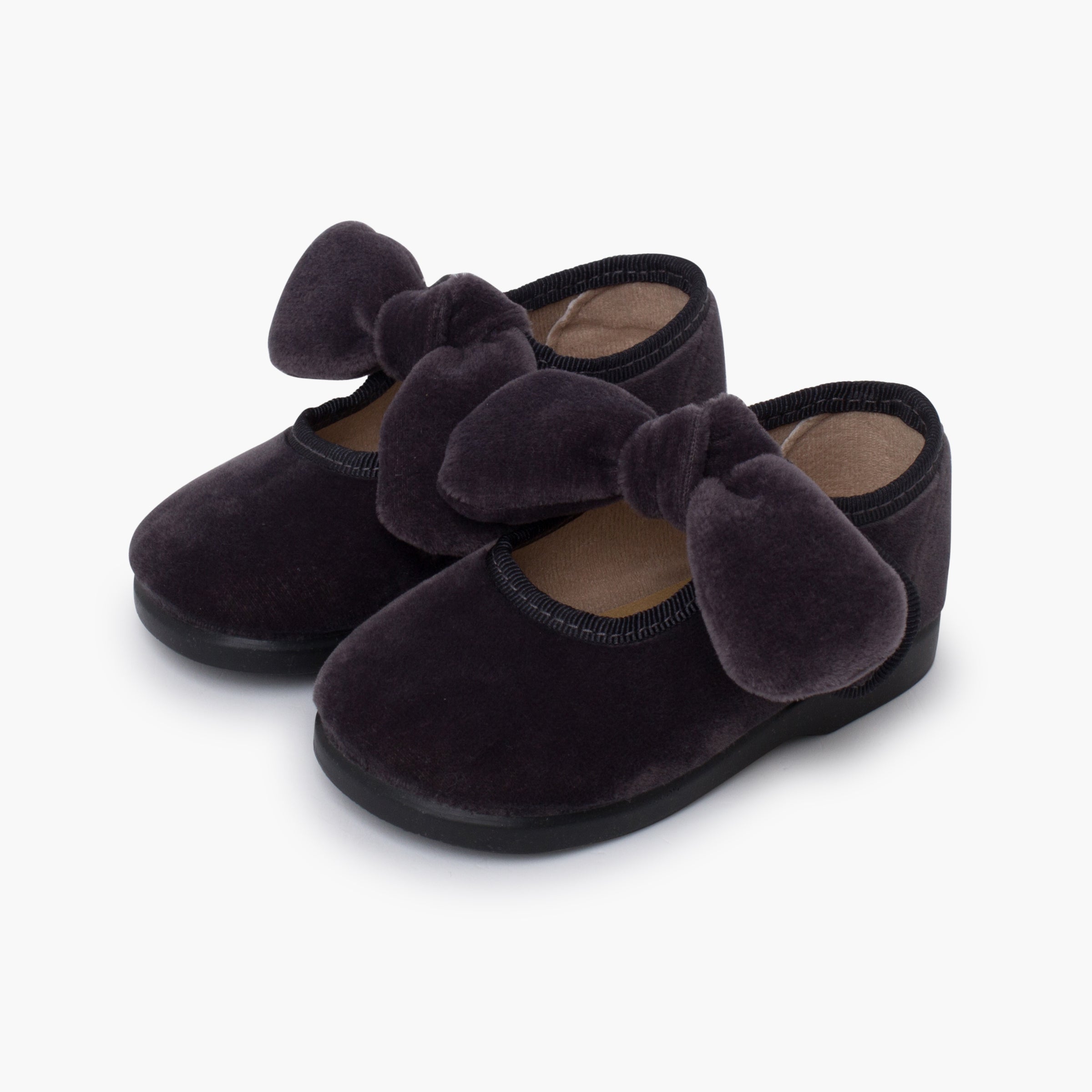 Zapato Niña Bailarina Terciopelo con Moño y Velcro color Gris