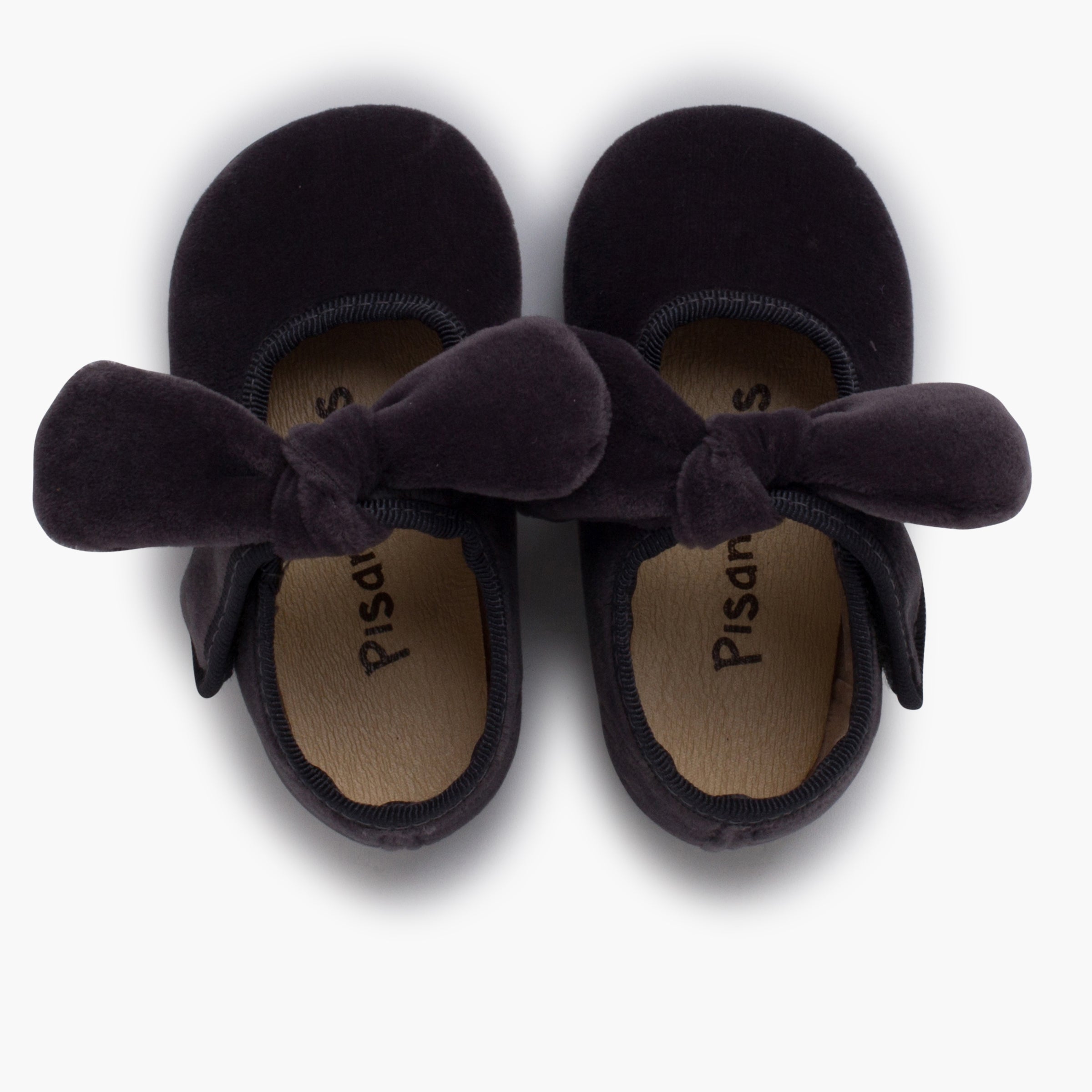 Zapato Niña Bailarina Terciopelo con Moño y Velcro color Gris