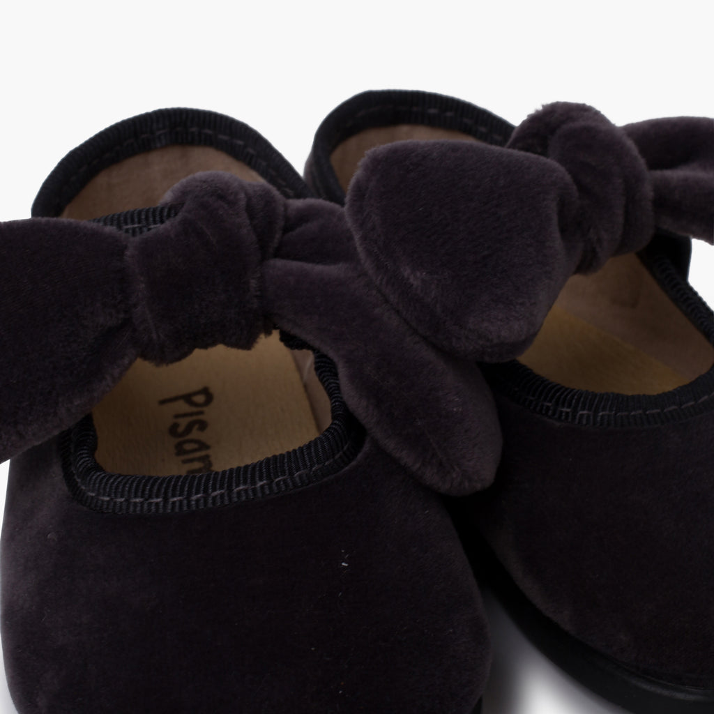 Zapato Niña Bailarina Terciopelo con Moño y Velcro color Gris