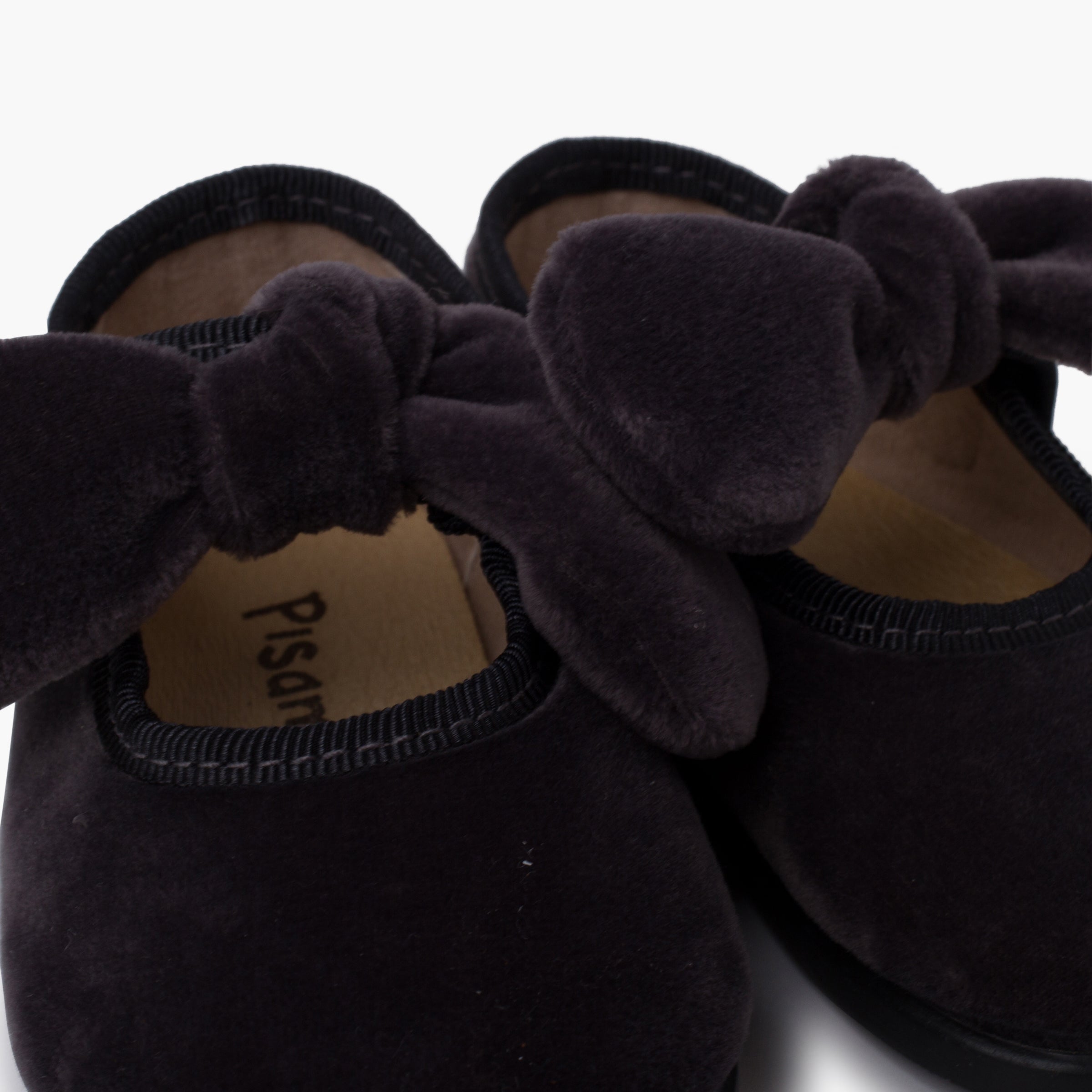 Zapato Niña Bailarina Terciopelo con Moño y Velcro color Gris