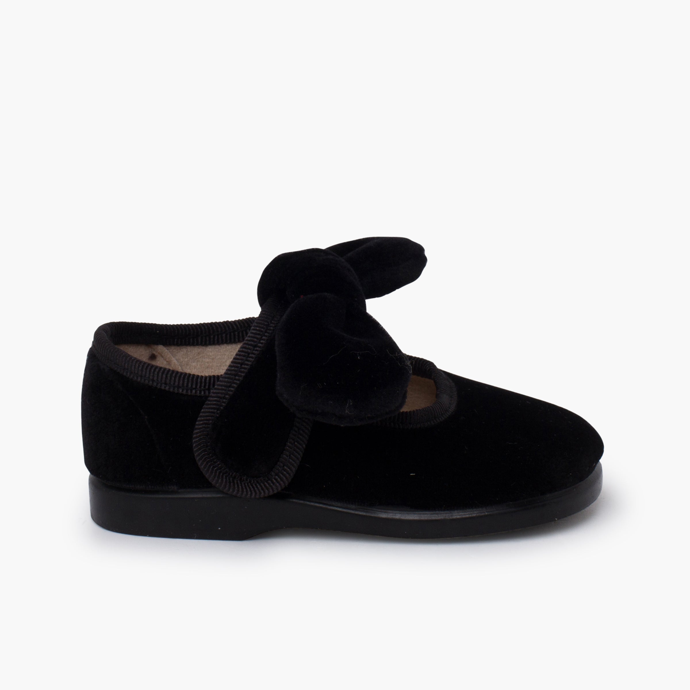 Zapato Niña Bailarina Terciopelo con Moño y Velcro color Negro
