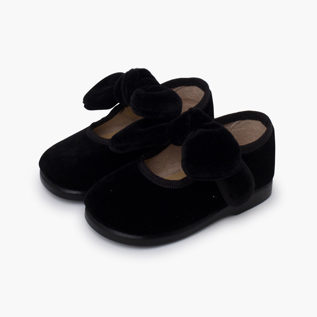 Zapato Niña Bailarina Terciopelo con Moño y Velcro color Negro