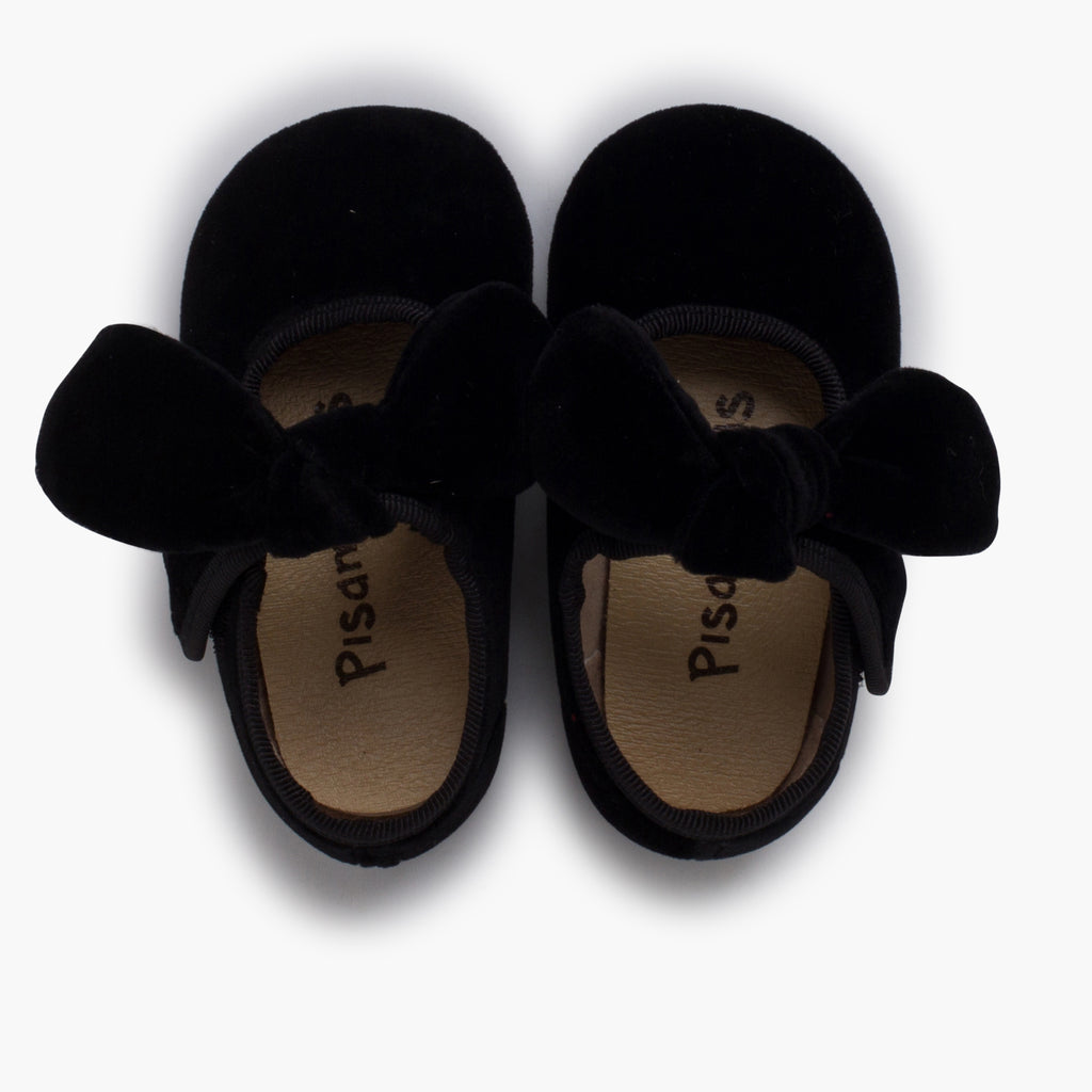 Zapato Niña Bailarina Terciopelo con Moño y Velcro color Negro