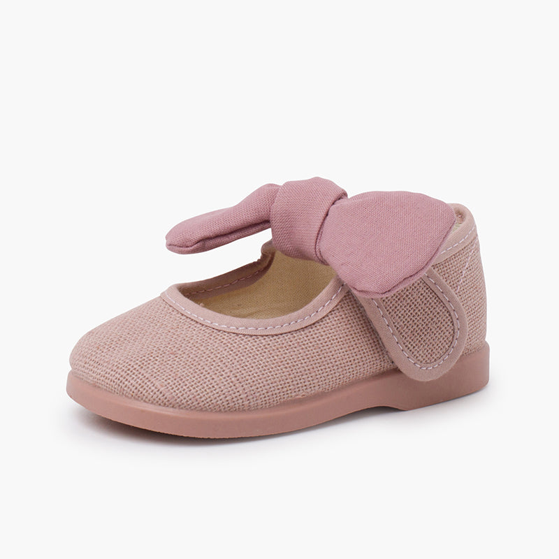 Mercedita niña de lino con lazo y cierre adherente color rosa palo