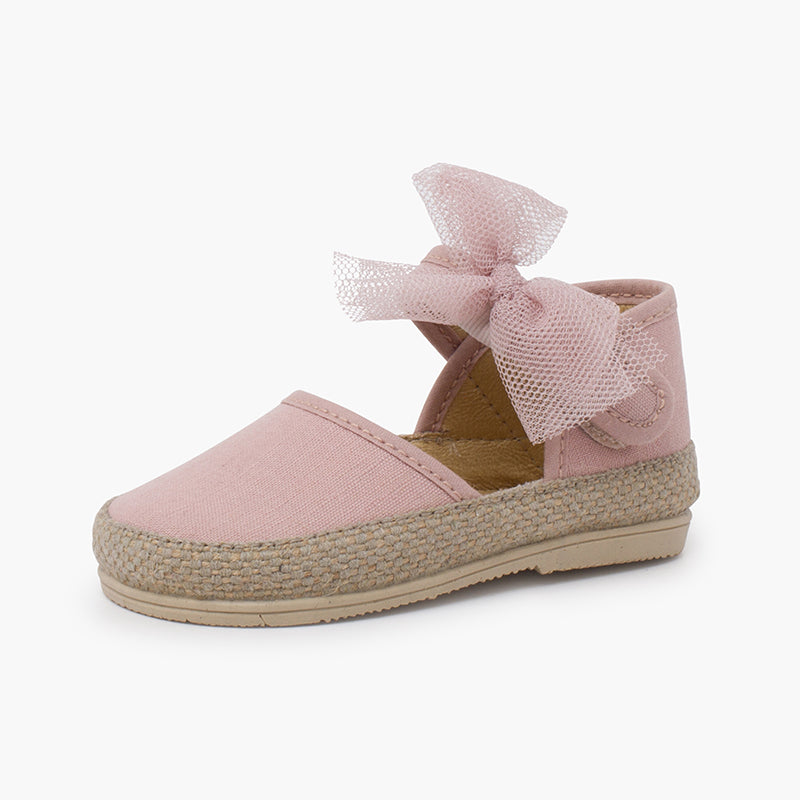 Alpargatas bebé niña con lazo de tul color rosa
