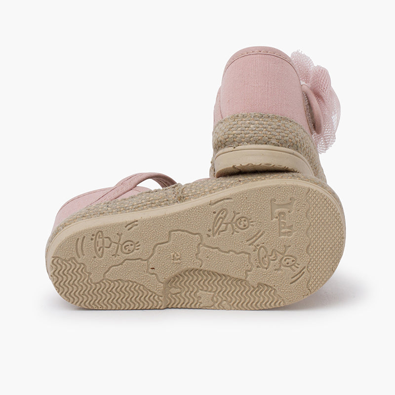 Alpargatas bebé niña con lazo de tul color rosa